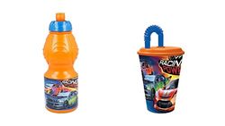 ALMACENESADAN 4710, opakowanie z powrotem do cole Cars, cars, składający się z butelki z wodą 400 ml i szklanki z trzciną 430 ml, produkty wielokrotnego użytku, bez BPA