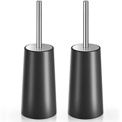 IXO Escobilla de Inodoro y Soporte, Paquete de 2 cepillos de Inodoro con Mango Largo de Acero Inoxidable 304, Cepillo de Inodoro para baño, ergonómico, Elegante, Duradero (Negro)