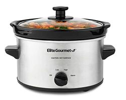 Elite Gourmet MST-275XS Olla eléctrica de cocción lenta ovalada, temperatura ajustable, para platos principales, salsas, guisos, tapa y olla de vidrio apta para lavavajillas (1,8 l, acero inoxidable)