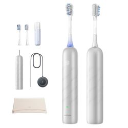 Mova Szczoteczka do zębów Fresh Pro 3DClean z aplikacją, akumulator dla dorosłych, 2 głowice szczoteczki 3 w 1 i etui podróżne, 30 dni pracy na baterii, srebrna