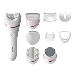 Philips Beauty Set Series 9000, All-In-One epilatore per corpo, viso e piedi, dispositivo Wet & Dry cordless per l'epilazione e la cura della pelle con 12 accessori, modello BRE740/90