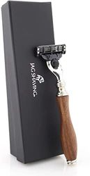 Jag Shaving Maquinilla de afeitar sostenible de madera – 3 cuchillas de afeitar – Maquinilla de afeitar – Maquinilla de afeitar para hombre y mujer – Estuche de piel – para maquinilla de afeitar