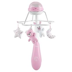 CHICCO First Dreams Rainbow Musical Carrousel, 3-in-1 pasgeborenen carrousel met rustgevende melodieën en regenboogprojectie, met 4 zachte hangers, compatibel met Next2Me wegen, 0 maanden+, roze