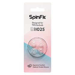 SpinFit CP1025-M/S - Cuscinetti per auricolari MTW3, Galaxy Buds 2, Soundcore Space A40 e altri, brevettati, in silicone, confortevoli, vestibilità sicura (2 paia) (per ugelli di diametro 4-5,5 mm)