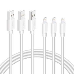 Quntis Lot de 3 câbles de charge pour iPhone - 2 m - Certifié MFi - USB A vers Lightning - Pour iPhone 14 13 12 11 Pro Max mini SE 2020 X XR XS Max 8 Plus 7 6 5S 5E iPad Air Mini Airpods - Blanc