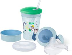 NUK 3-in-1 Drinking Set with Trainer Cup Sippy Cup (6+ Months), Magic Cup 360° Drinking Cup (8+ M) & Action Cup Drinking Bottle Children (12+ M) | 230 ml | BPA-Free | Green Leopard
