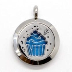 ZEN ARÔME CA-COL-Cake Aromatherapie Essentiële Olie - Sieraden Diffuser Lederen Ketting en Roestvrij Staal Medaillon met Cupcake Patroon - Inclusief 5 Kleurrijke Geurvloeiers - Zen'Aroma, Chroom