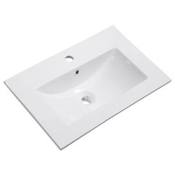 Lavabo en porcelaine pour salle de bain rectangulaire 61 cm x 46 cm finition blanc mat fabriqué en faïence