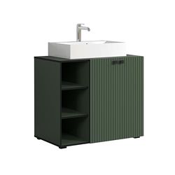 trendteam smart living - PureBliss - Mobile sottolavabo - verde - effetto scanalato - 3 scomparti aperti + 1 ripiano + lavabo da 60 cm - 90 x 91 x 53 cm - eleganti manici in metallo