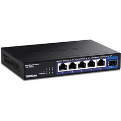 TRENDnet 6-portars ohanterad 2,5 G-omkopplare med 10 G SFP+-port, TEG-S5061, 5 x 2,5 GBASE-T-portar, 45 Gbps omkopplingskapacitet, fläktfri, väggmonterbar, svart