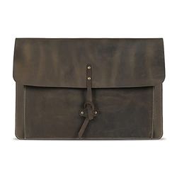 Londo OTTO503 Real Grain Leather MacBook Pro Case with Front Pocket & Flap Closure (Olive, 13 Inches)