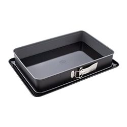 Dr. Oetker Molde Desmontable 38 x 25 x 7 cm, Acero con Revestimiento Antiadherente de Cuidada Calidad, Color Gris y Negro, 1 Unidad