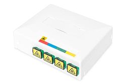 DIGITUS DN-931094 – FTTH/FTTX Housing – 4x SC Simplex (SX) Coupler – Wall Mounting & DIN Rail Mounting – Integrated Splice Tray – IP45 Dust Protection – White