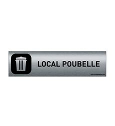 AUA SIGNALETIQUE - Plaque Aluminium brossé imprimé AluSign DARK - 200x50 mm - Double Face adhésif au dos (Local poubelle)