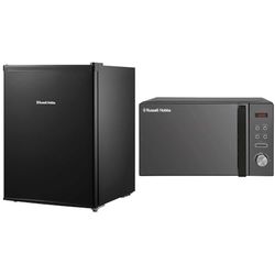 Russell Hobbs RHTTF67B 66 Litre Reversible Doors Table Top Mini Fridge, Black & RHM2076B 20 Litre 800 W Black Digital Solo Microwave with 5 Power Levels