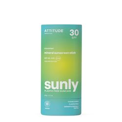 ATTITUDE Mineral Sunscreen Stick with Zinc Oxide, SPF 30, EWG-verifierad, plastfri, bred spektrum UVA/UVB-skydd, dermatologiskt testad, vegan, oscentad, 60 g