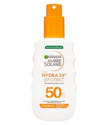 Garnier Hydra 24H Solskyddsspray, för alla hudtyper, UV-skydd och fuktskydd för 24H, anti-aging, med SPF 50+ och vitamin E, Ambre Solaire, 150 ml