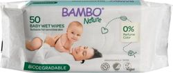 Bambo Nature Biodegradable Wet Wipes, Newborn Essentials, Eco-Labelled Baby Wipes, Gentle & Soft Wipes, Moisturising & Skin-Friendly Wet Wipes, 100% Biodegradable, Baby Essentials - Pack of 50 Wipes