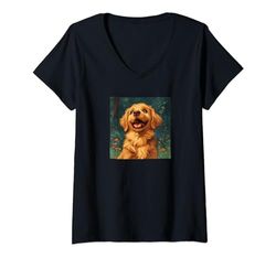 Mujer Golden Retriever Cute Puppy Rising Flowers Graphic Camiseta Cuello V