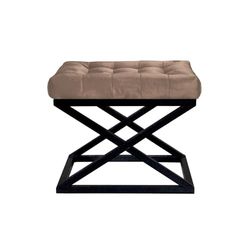 Atelier Del Soffa, snygg muff med metallram, 50 cm x 42 cm x 40 cm | 100% polyester babyface tyg, grå med svarta och bruna accents | Perfekt för moderna living utrymmen