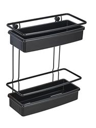 WENKO Étagère murale Molinella, tablette à 2 niveaux avec paniers profonds pour poser les articles d'hygiène en sécurité, inox laqué mat avec insert en plastique, (l x H x L) : 30x35x14 cm, noir