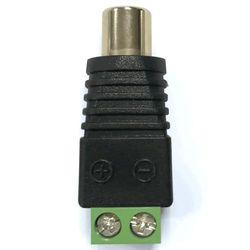 RCA-aansluiting op schroefklem, eenvoudige verbinding, kleuren zwart en groen, ideaal voor audio en video in installaties.