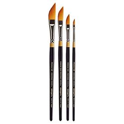 KINGART B-026 Premium Lot de 4 pinceaux de qualité supérieure Série 9800 Dagger Striper Striper, Taklon synthétique doré pour Acrylique, Huile, Peinture Aquarelle, Manche Court, 4 pinceaux Tailles :