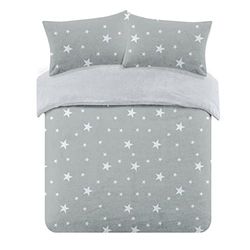 Dreamscene Star Termisk Teddy Fleece påslakan med örngott mjukt varmt fluffigt sängklädesset, silvergrå vit – enkel storlek