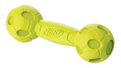Nerf Dog Hondenspeelgoed Squeak Barbell, halter met pieper, kleur gesorteerde levering groen of rood, 17,6 cm
