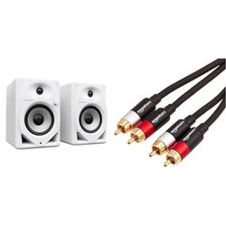Pioneer DJ DM-50D Monitor de Escritorio de 5" (Blanco) & Amazon Basics - Cable de Audio RCA (2 machos a 2 machos), 1.2 m, Negro, Oro, Rojo, Blanco