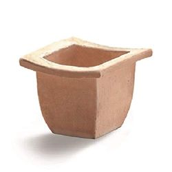 VASO PAGODA IN TERRACOTTA + SOTTOVASO IN TERRACOTTA; LATO CM. 15 X CM. 15, ALTEZZA CM. 12, FIORIERA IN COTTO NATURALE COCCIO FATTO A MANO GIARDINO