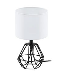 EGLO Candeeiro de mesa CARLTON 2, candeeiro de mesa vintage com 1 lâmpada, candeeiro de mesa de cabeceira em aço e tecido, cores preto, branco, casquilho E14, interruptor incluído