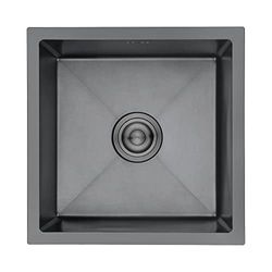 Ibergrif M84040B Fregadero Cocina 40 x 40 cm, Fregadero Bajo Encimera o Sobre Encimera con Filtro de Drenaje, Acero Inoxidable, Negro