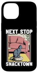 Next Stop Snacktown Robot Vacuum Cleaner Funny Cat Case for iPhone 14