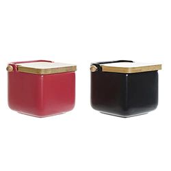 DKD Home Decor Zoutvaatje met deksel, natuurlijk rood, zwart, bamboe, dolomiet, 15 x 12 x 11 cm, 2 stuks