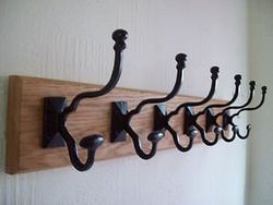 Ironmongery World Solid Oak Wooden Cast Iron Antique Hat and Coat Hooks Pegs ...