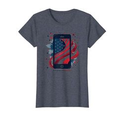 Stars, Stripes, and Smartphone T-Shirt, Women, Heather Blue, M