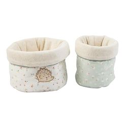 Nattou Opbergmanden van katoen en velours, egel Zoë, set van 2, Ø 20 cm, Mila, Zoë en Lana, lichtgroen