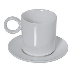 DRW Lot de 6 Tasses à thé avec Assiette en Porcelaine et boîte Cadeau Blanc Tasse : 200 CC