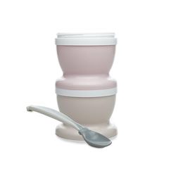 THERMOBABY 2 kleine potten + 1 zachte lepel – praktisch – mannelijk – poederroze