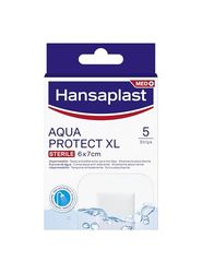 Hansaplast Cerotti impermeabili AQUA PROTECT XL, Cerotti medicazione waterproof con elevato potere adesivo, Trasparenti, traspiranti e flessibili, 1 confezione da 5 pezzi 6 x 7 cm