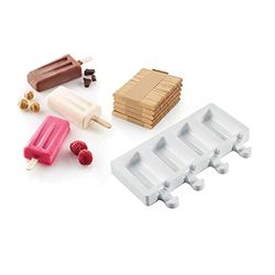 silikomart Molde de silicone para gelado MINI VINTAGE, antiaderente, 4 cavidades, pack de 1 molde 50 palitos de madeira, Easy Ice Cream, 93 x 48 mm, h 18 mm, Made in Italy