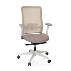 hjh OFFICE 738117 profesjonalne krzesło biurowe Pure White materiał/siatka beżowe krzesło obrotowe ergonomiczne, biała rama, podparcie kręgosłupa lędźwiowego