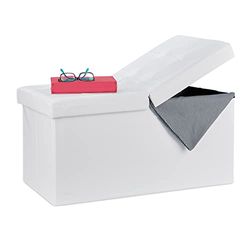 Relaxdays zitbank met opbergruimte, opvouwbaar, kunstleer, klapbare deksel, gang, slaapkamer, opbergbank, wit