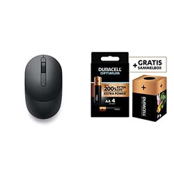 Dell Mobile Wireless Mouse MS3320 Black, MS3320W-BLK (Black) + Duracell NEW Optimum AA Alkaline Batteries [Pack of 4] 1.5 V LR6 MX1500