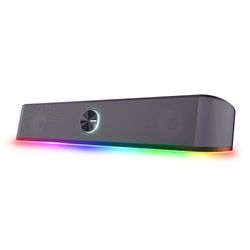 Trust Gaming GXT 1619 Rhox RGB Illuminated Soundbar, PC Speakers, 12W Peak Power, USB Powered Sound Bar, 3.5mm Jack, Plug and Play, Stereo PC Soundbar for Desktop, Laptop, Computer – Black/Grey