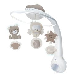 Infantino Projetor musical móvel 3 em 1 conversível, luz noturna e projetor infantil para berço, modo despertador para simular a luz do dia, 6 melodias e 4 sons da natureza, cinzento