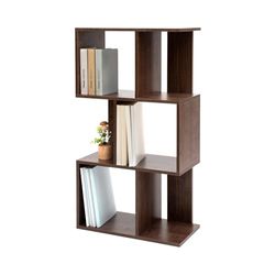 Iris Ohyama, Decoratieve boekenkast met 3 legplanken/boekenkast in S-vorm, Ontwerp, Modulare, kantoor, kamer, bibliotheek - Display Shelf - SRK-W3 - Bruin
