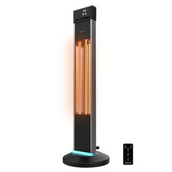Cecotec Elektrische Buitenstaande Torenkachel ReadyWarm 2000 Power Tower. 2000 W in 3 Niveaus, Halogeentechnologie, IP34-bescherming, Afstandsbediening en Display, Dekking Gebied 10 m2