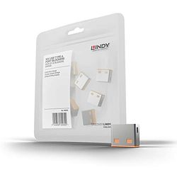 LINDY 40463 - Bloqueador de portas USB (sem chave), conjunto de 10 bloqueadores - cor laranja
